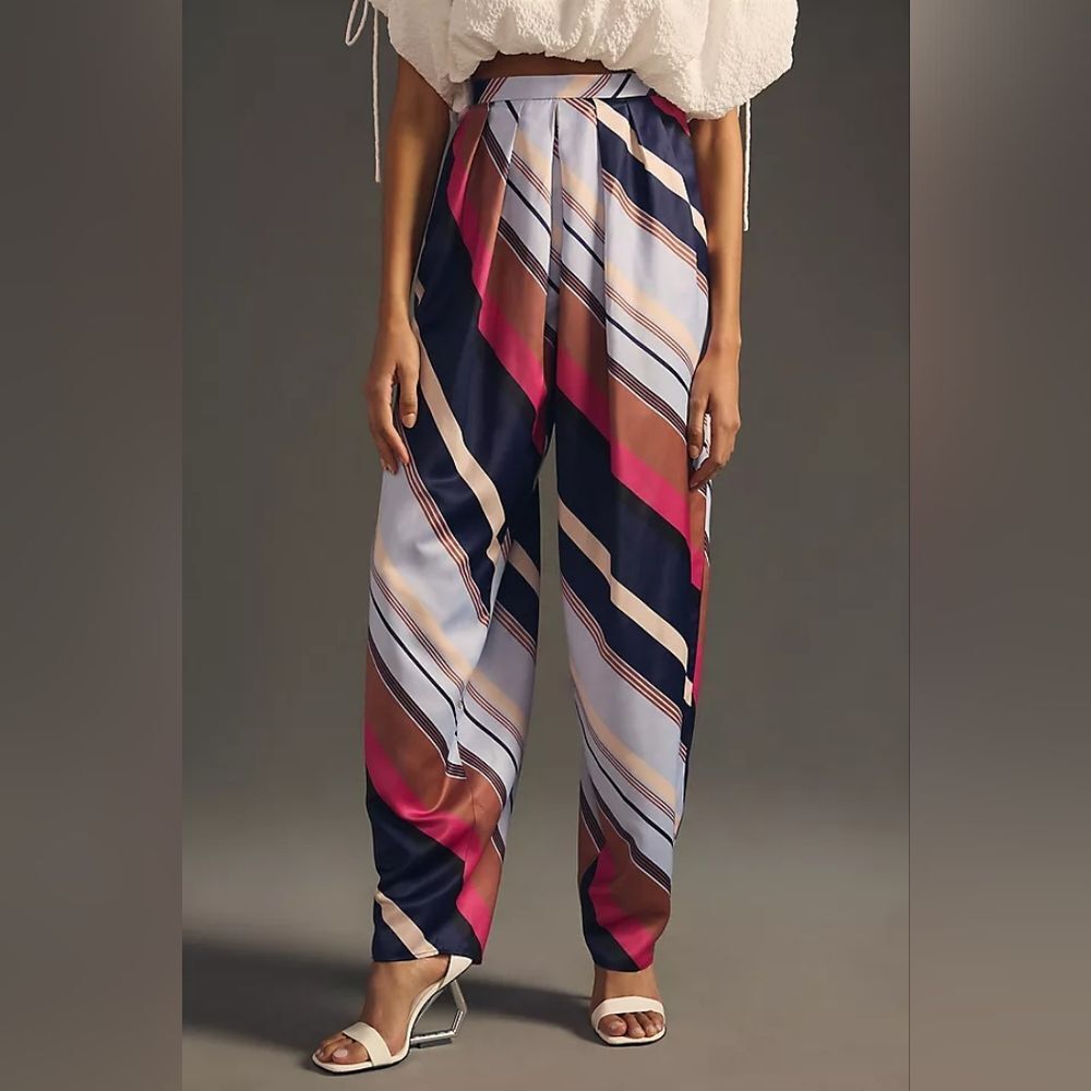 NWT Anthropologie Maeve Satin Striped Balloon Pants